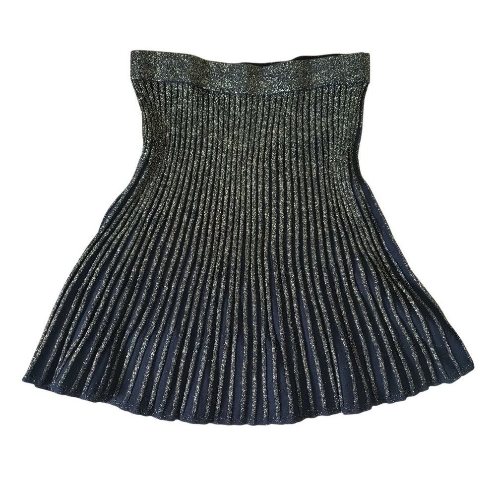 NWT Draper James Sweater Skirt Womens L Black Gold Metallic Pleated Ribbed Party